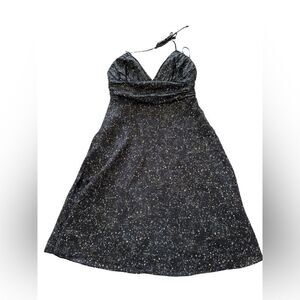 Express 100% Silk Black Gold White Speckled Empire Halter Sun Dress size 8
